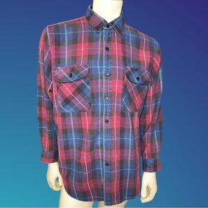 Men's Vintage Plaid Flannel Shirt - Red and Blue